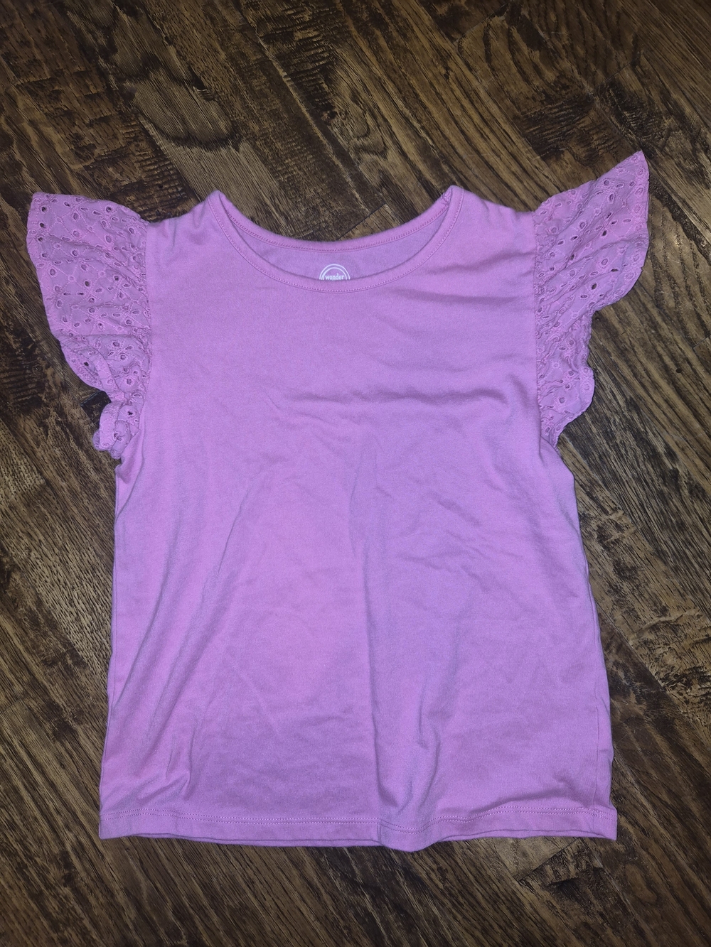 Girls Wonder Nation Pink Eyelet Ruffle Sleeve Tee SZ 10-12